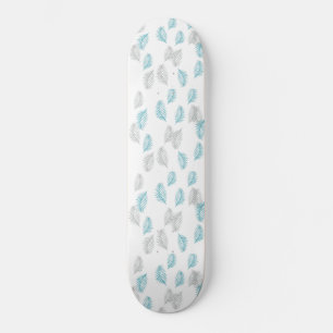 Blue & Grey Leaves Pattern  Skateboard