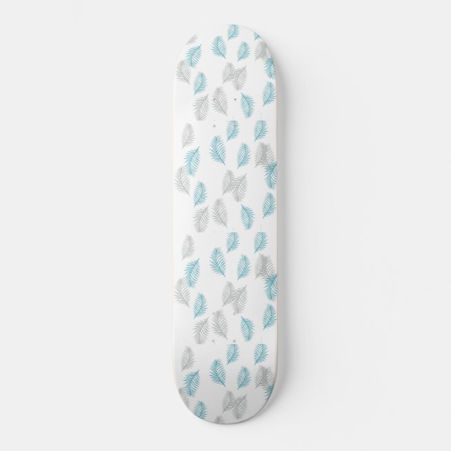 Blue & Grey Leaves Pattern  Skateboard (Front)