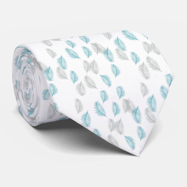 Blue & Grey Leaves Pattern Tie (Rolled)