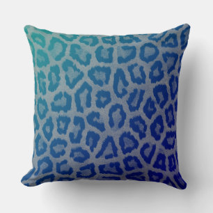 Blue grey leopard abstract modern pillow