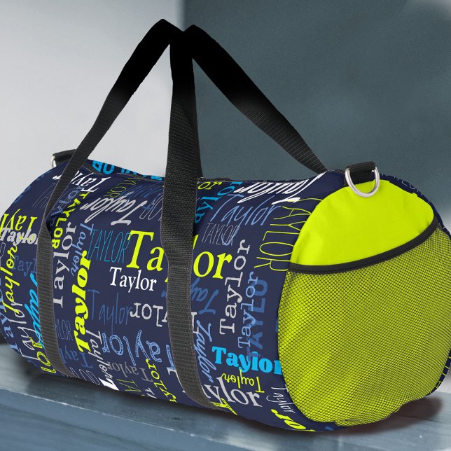 blue grey lime personalised name all over duffle bag (Creator Uploaded)