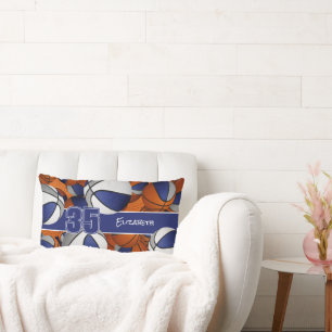 blue grey lots of basketballs kids sports room lumbar cushion