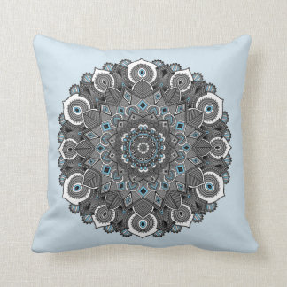 Blue Grey Mandala Pillow
