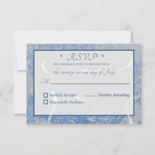 Blue & Grey Marble Monogramed RSVP Card