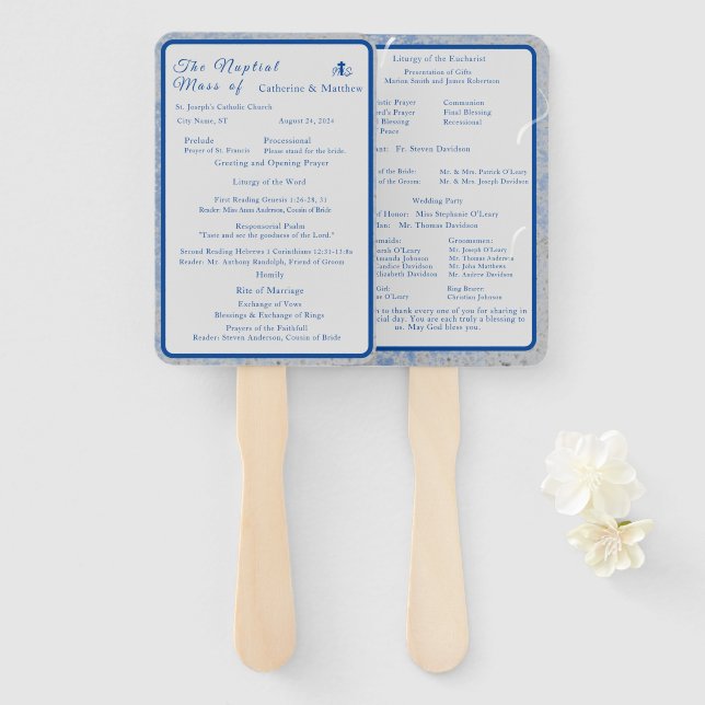 Blue & Grey Marble Nuptial Mass Set of Fans (Front and Back)