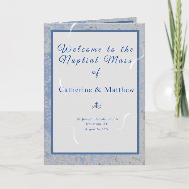 Blue & Grey Marble Nuptial Mass with Photo  Program (Front)