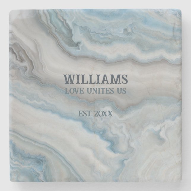 Blue Grey Marble Personalised Stone Coaster (Front)
