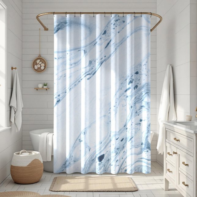 Blue-grey marble swirls background shower curtain (Creator Uploaded)