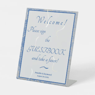 Blue & Grey Marble Wedding Pedestal Sign