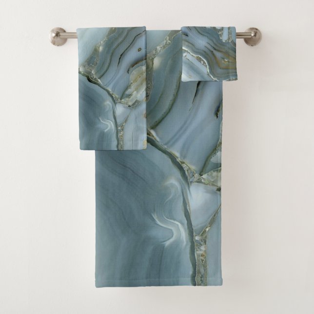 Blue Grey Marble with Gold Vein Bath Towel Set (Insitu)