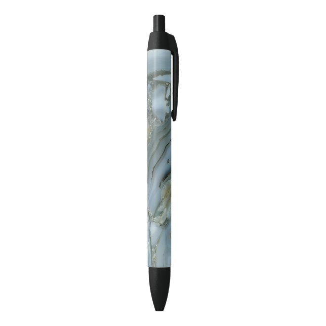 Blue Grey Marble with Gold Vein Black Ink Pen (Bottom (Vertical))