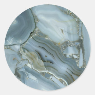 Blue Grey Marble with Gold Vein Classic Round Sticker