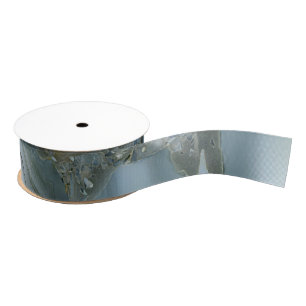 Blue Grey Marble with Gold Vein Grosgrain Ribbon