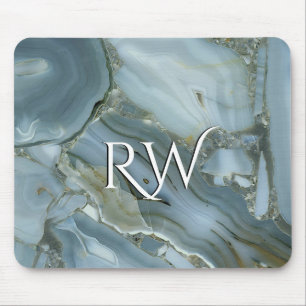 Blue Grey Marble with Gold Vein Initial Mouse Pad
