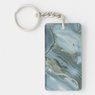Blue Grey Marble with Gold Vein Key Ring