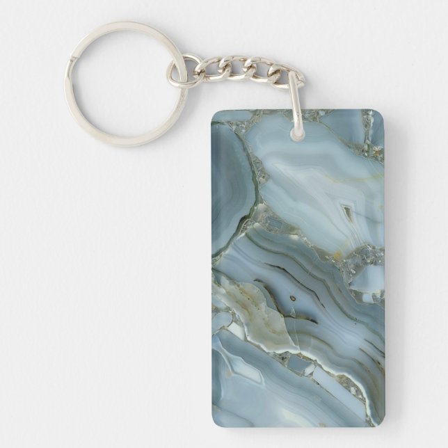 Blue Grey Marble with Gold Vein Key Ring (Front)