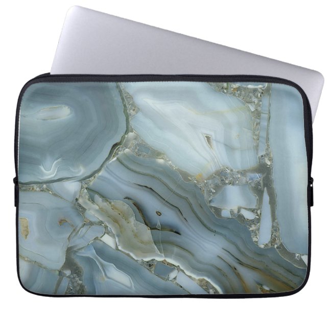 Blue Grey Marble with Gold Vein Laptop Sleeve (Front)