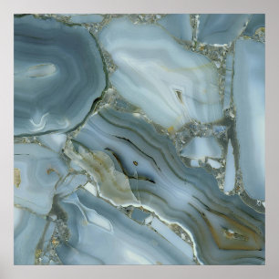 Blue Grey Marble with Gold Vein Poster