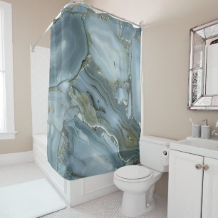 Blue Grey Marble with Gold Vein Shower Curtain