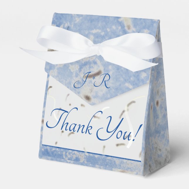 Blue & Grey Marbled Monogram Wedding Favour Box (Front Side)