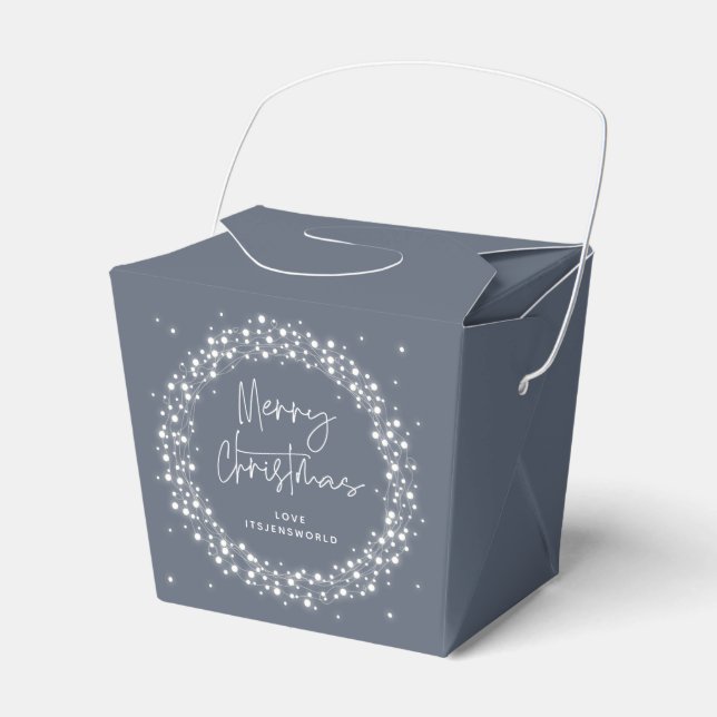 Blue-Grey Merry Christmas Sparkling Lights Favour Box (Front Side)
