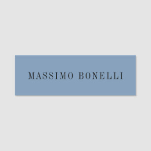Blue Grey Minimalist Plain Legible Modern Name Tag
