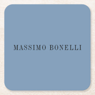 Blue Grey Minimalist Plain Legible Modern Square Paper Coaster