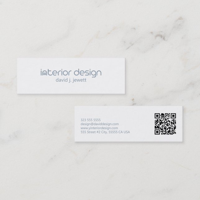Blue-Grey Minimalistic Interior Design Logo  Mini Business Card (Front/Back)