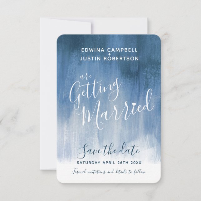 Blue grey modern art save the date cards (Front)
