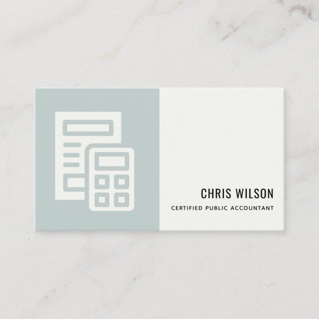 BLUE GREY MODERN CALCULATOR ICON ACCOUNTING TAX BUSINESS CARD (Front)