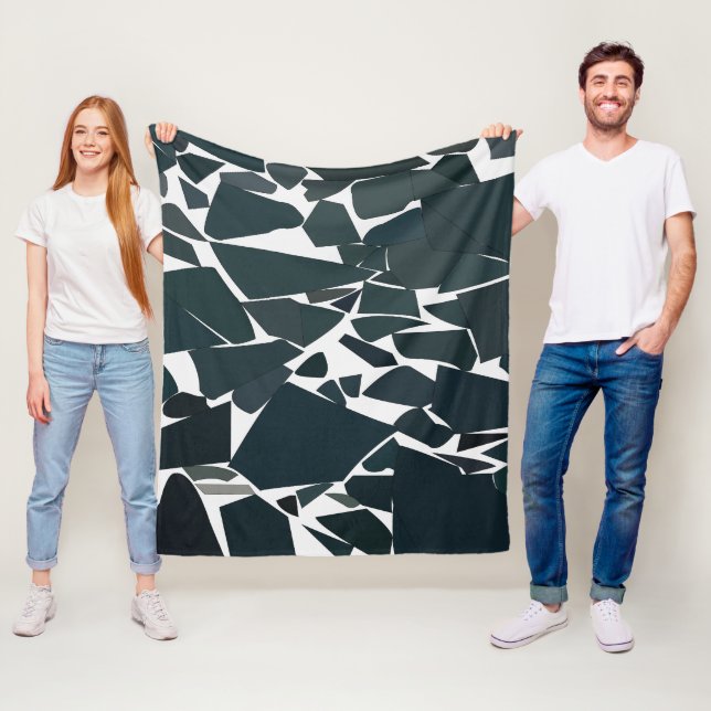 Blue Grey Modern Geometric  Fleece Blanket (In Situ)