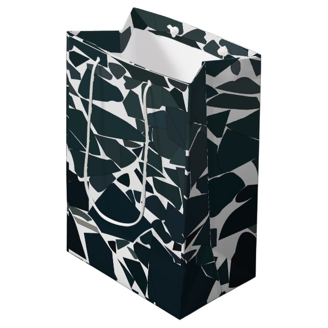 Blue Grey Modern Geometric  Medium Gift Bag (Front Angled)