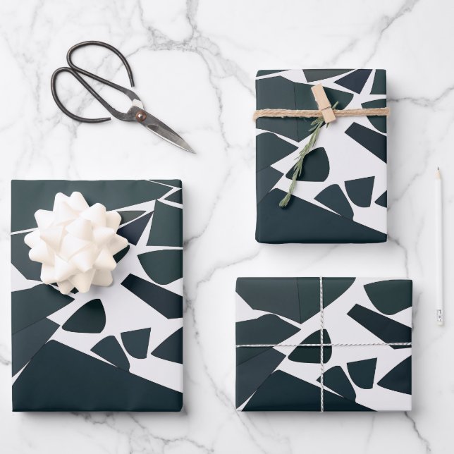 Blue Grey Modern Geometric Pattern Wrapping Paper Sheet (Front)