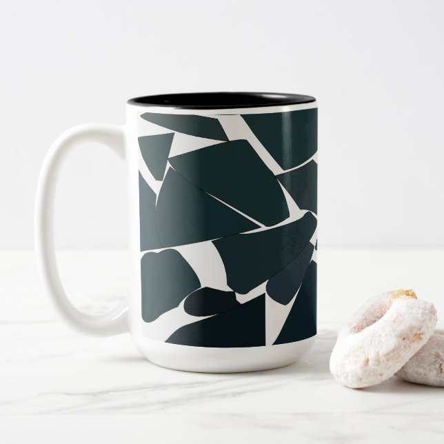 Blue Grey Modern Geometric  Two-Tone Coffee Mug (With Donut)