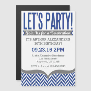 Blue Grey Modern Magnetic Birthday Invitations