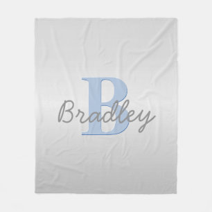 Blue & Grey Monogram Editable Colour Combination Fleece Blanket