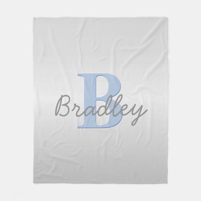 Blue & Grey Monogram Editable Colour Combination Fleece Blanket (Front)