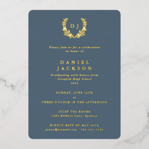 Blue-Grey Monogram + Laurel Wreath Graduation