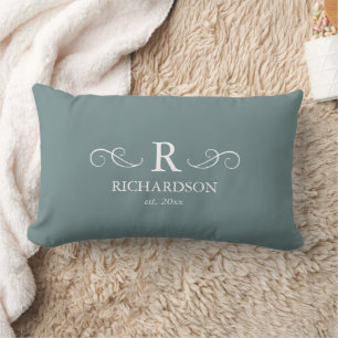 Blue Grey Monogram Lumbar Pillow