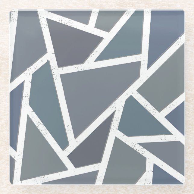 Blue-grey mosaic pattern glass coaster (Front)