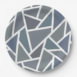 Blue-grey mosaic pattern paper plate