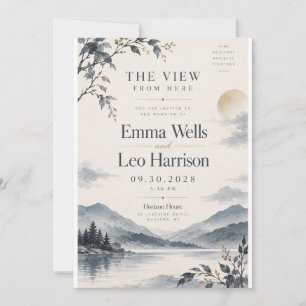 Blue Grey Mountain Lake Wedding Invitation