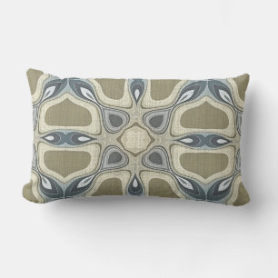 Blue Grey Mustard Ochre Green Orient Tribal Art Lumbar Cushion