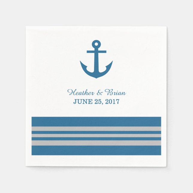 Blue Grey Nautical Anchor Paper Napkins (Front)