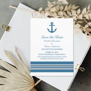 Blue Grey Nautical Anchor Save the Date Invite