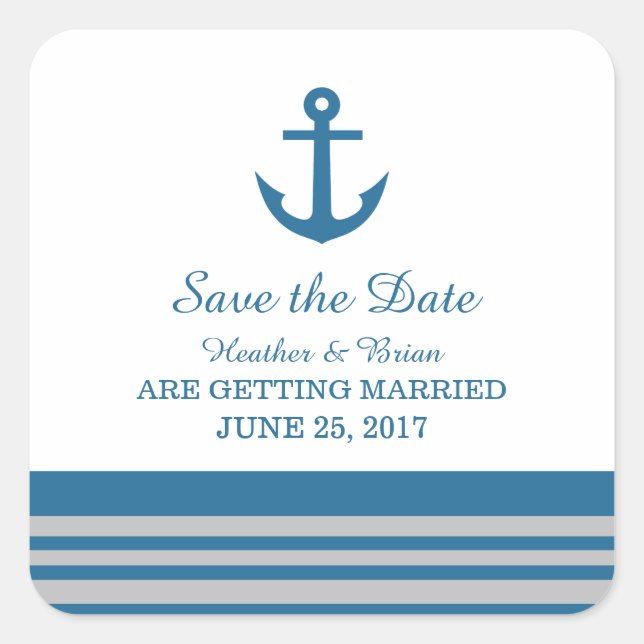 Blue Grey Nautical Anchor Save the Date Stickers (Front)