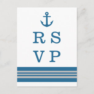 Blue Grey Nautical Anchor Wedding RSVP Postcard