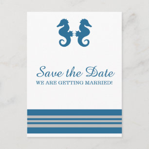 Blue Grey Nautical Seahorse Save the Date Announcement Postcard
