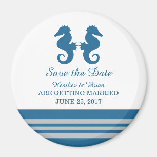 Blue Grey Nautical Seahorse Save the Date Magnet