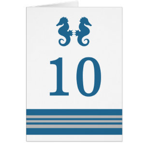 Blue Grey Nautical Seahorse Table Number Card